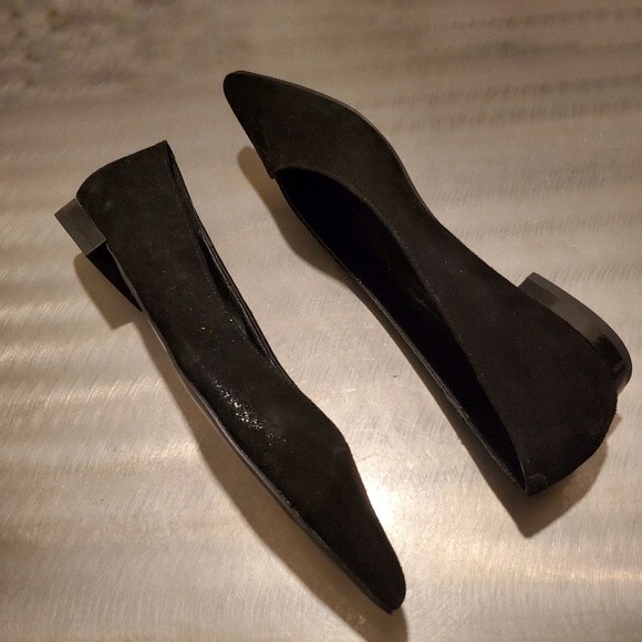 Donald Pliner Black Palma Point Toe Leather Suede Skimmer Ballet Flats sz 6 - Picture 2 of 10